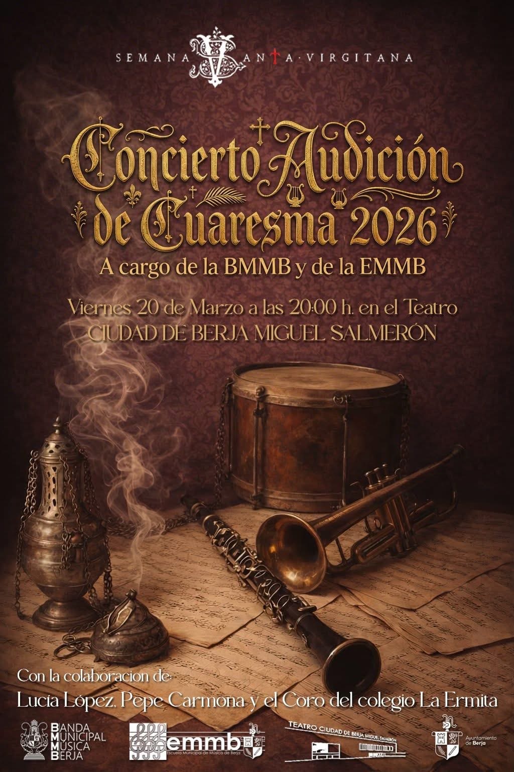 El Teatro de Berja acoge esta tarde el concierto de Cuaresma de la Banda y Escuela Municipal de Música